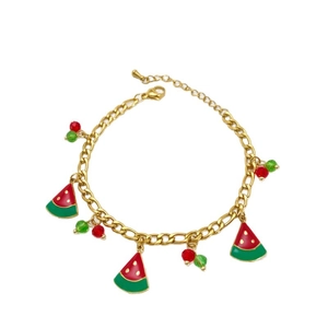 Gouden roestvrijstalen armband met emaille watermeloen bedeltjes en gekleurde kralen