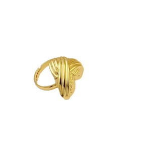 Adjustable gold spiral titanium steel ring with textured vertical stripes and embossed detail