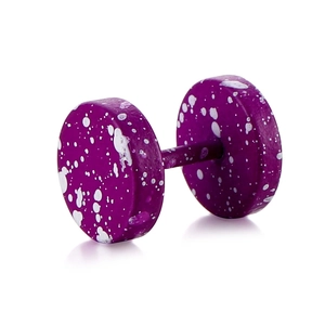 Fashionable purple splatter paint barbell stud earrings made of durable stainless steel