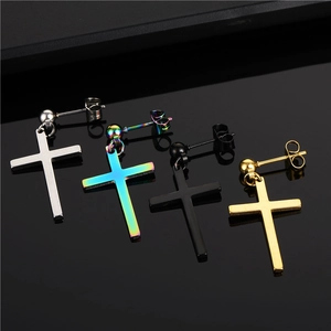 Cross Pendant Stud Earrings Stainless Steel Punk Gothic Hip Hop Trendy Dangle Jewelry For Men Women