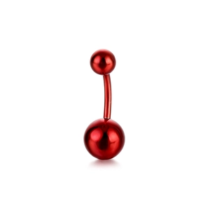 Polished red stainless steel navel ring with classic curved barbell and metallic gloss