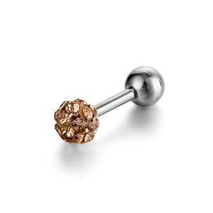 Barbell body piercing jewelry with polished steel ball and crystal paved Shamballa stud