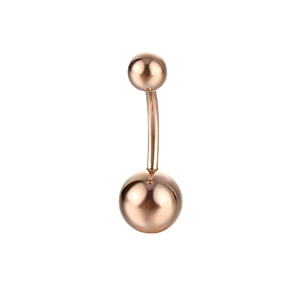 Polished rose gold curved barbell navel ring with dual ball design in stainless steel