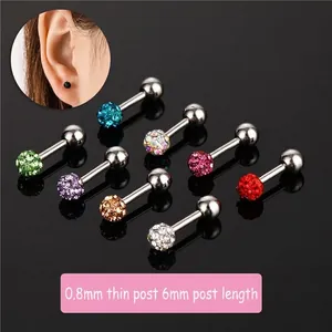 0.8mm gauge multi-color crystal ball barbell studs for body piercing in polished steel