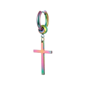 Regenbogen-Edelstahl-Creolen mit Kreuzanhänger für Damen und Herren im modischen Stil