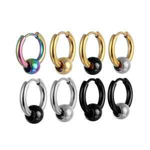 Titanium steel hoop earrings with bead in various colors like gold, black, and silver