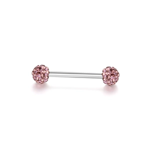 Piercing aus poliertem Edelstahl mit rosa kristallbesetzten Shamballa-Kugeln im Set