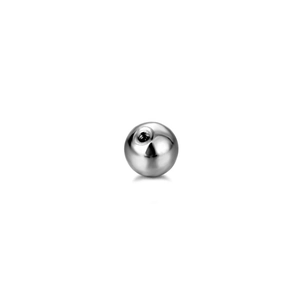 Polished stainless steel piercing ball replacement with internal threading on white background