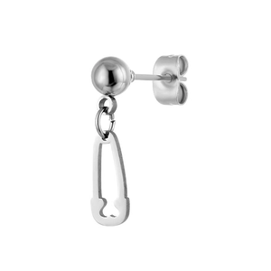 Minimalist silver stainless steel ball stud earring with geometric hollow pendant