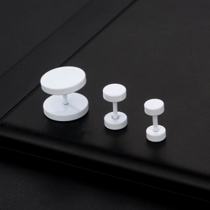 Pendientes de Botón de Pesa de Acero Inoxidable Blanco Mate Lacado Disco Redondo Fake Plug Joyería de Piercing Unisex Estilo Minimalista