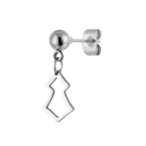 Polished silver stainless steel ball stud earring with geometric hollow pendant