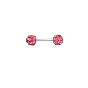 Roze kristallen pave barbell oorpiercing gemaakt van zilverkleurig roestvrij staal