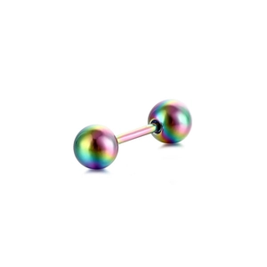 Piercing haltère en acier inoxydable arc-en-ciel poli avec deux boules arrondies