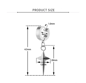 Tableau des tailles pour boucles d'oreilles en acier inoxydable avec pendentif étoile à 4 branches