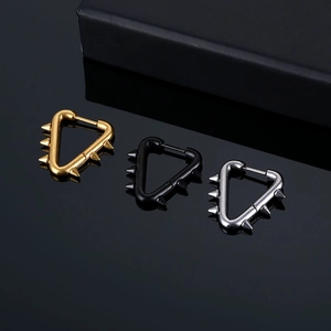 Punk Stainless Steel Triangle Spike Rivet Hoop Earrings For Men Women Surgical Steel Geometric Industrial Style Jewelry