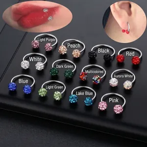 Anello al Naso a Ferro di Cavallo a U in Acciaio Inossidabile Orecchini con Doppia Sfera Shamballa con Strass Gioielli per il Corpo