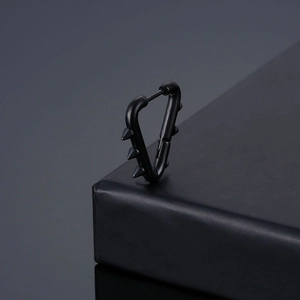 Matte black stainless steel triangle hoop earring with sharp punk style rivets