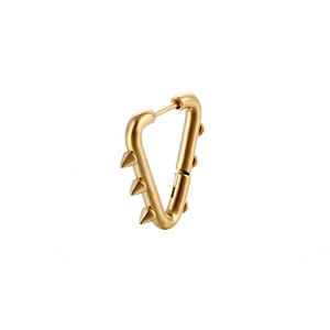 Gold stainless steel punk triangle hoop earrings with sharp cone rivets for a modern look