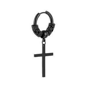 Boucles d'oreilles rétro en acier noir avec pendentif croix et texture dragon