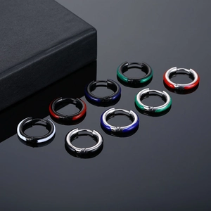 Boucles d'Oreilles Huggie Hoop en Acier Inoxydable Minimaliste pour Homme Femme Émail Huile de Goutte Bijoux de Piercing