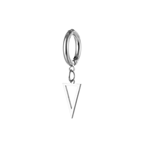 Polished stainless steel hexagram star ear cuff with a geometric triangle drop pendant