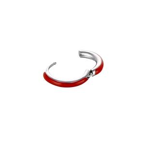 Boucles d'oreilles créoles en acier argenté poli avec détails en émail rouge