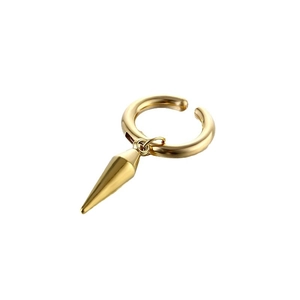 Polished gold stainless steel hoop earrings with cone spike pendant in minimalist punk style