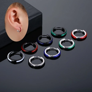 Titanium steel hoop earrings with colorful enamel oil drip finish in diverse contrast colors