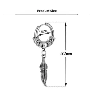 Tableau détaillé des tailles pour boucles d'oreilles en acier avec plume vintage