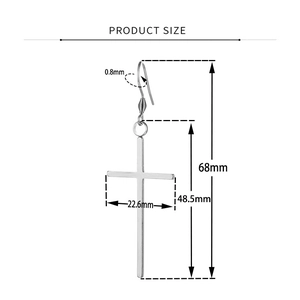 Detailed size measurement chart of stainless steel cross dangle earring with dimensions