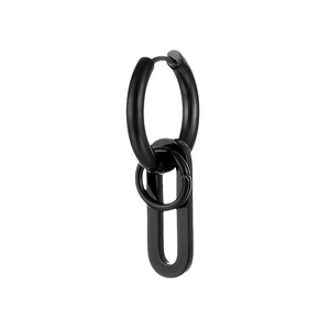 Black stainless steel minimalist hoop earrings with sleek long oval drop pendants