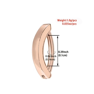 Detailed specs of rose gold stainless steel belly ring showing thickness and inner size