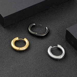 Lot de trois boucles d'oreilles créoles épaisses en acier inoxydable, or, noir et argent