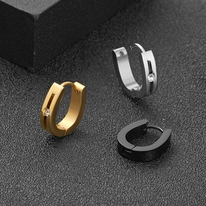 Orecchini a Cerchio Huggie a Forma di U in Acciaio Inossidabile 316L Minimalisti Con Intarsio di Zirconia Oro Argento Nero Gioielli Unisex