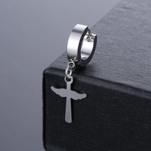 Pendientes de aro de acero de titanio con colgante de cruz alada para hombres y mujeres
