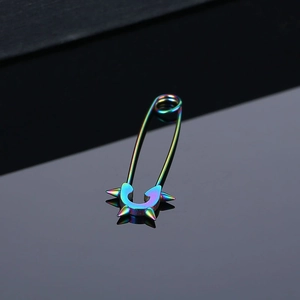 Boucle d'oreille épingle à nourrice punk arc-en-ciel en acier avec rivets à pointes