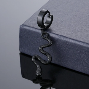 Gothic black snake drop earrings in stainless steel with textured matte finish