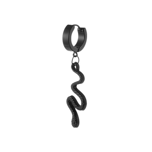 Gothic style matte black stainless steel snake drop earrings with curved serpent design