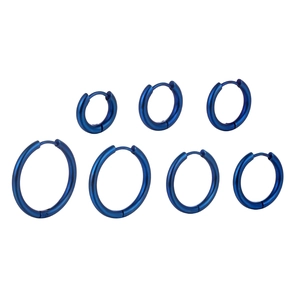 Boucles d'Oreilles Créoles en Acier Inoxydable pour Hommes Femmes Bleu Minimaliste Électroplaqué Géométrique Rond Bijoux