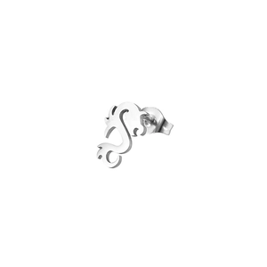 Macro view of punk style skull stud earring in polished titanium steel for men and women