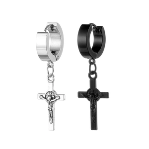 Boucles d'Oreilles Huggie en Acier Inoxydable Poli Avec Pendentif Croix Crucifix Jésus pour Hommes Femmes Bijoux Religieux Punk Gothique