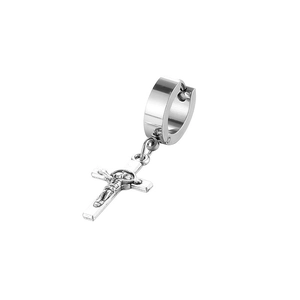 Boucles d'oreilles créoles en acier inoxydable poli avec pendentif croix crucifix