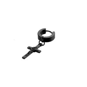 Boucles d'oreilles créoles en acier inoxydable noir avec pendentif croix crucifix