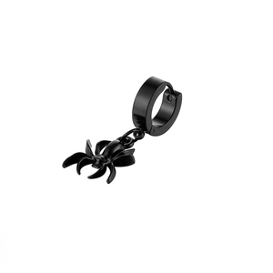 Polished black spider pendant hoop earring in stainless steel with a punk aesthetic