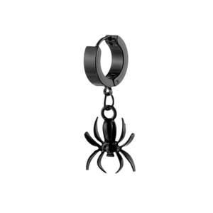 Gothic black spider pendant huggie earrings made of durable matte titanium steel