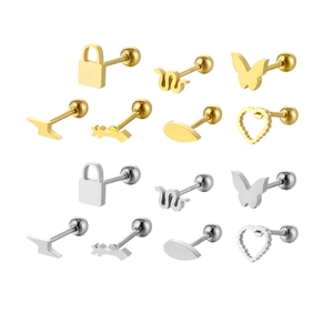 Stainless Steel Stud Earrings Gold Silver Plated Lock Snake Butterfly Lightning Heart Shape Trendy Jewelry For Women Men