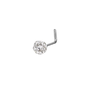 Piercing naso a forma di L classico con pallina d'argento e brillanti zirconi incastonati