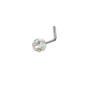 Piercing per naso a L in argento con sfera di cristalli AB effetto arcobaleno