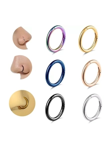 Detailed view of 316L stainless steel seamless clicker nose rings in six color finishes