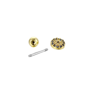 Detail view of disassembled evil eye stud earring with blue zircon and micro-pave crystals
